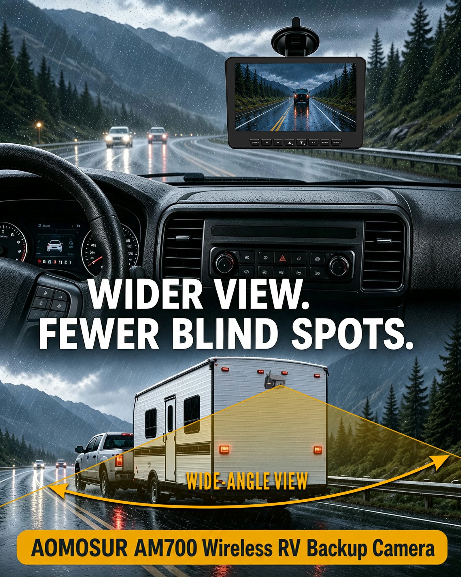 AM700 Magnetic Solar RV Backup Camera System – 7-Inch Wireless Monitor