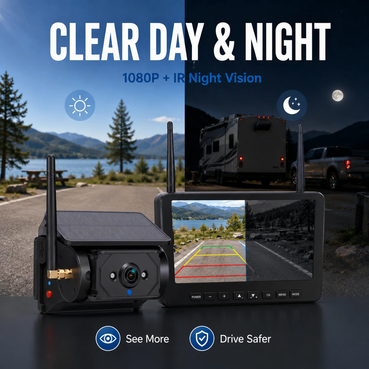 AM700 Magnetic Solar RV Backup Camera System – 7-Inch Wireless Monitor