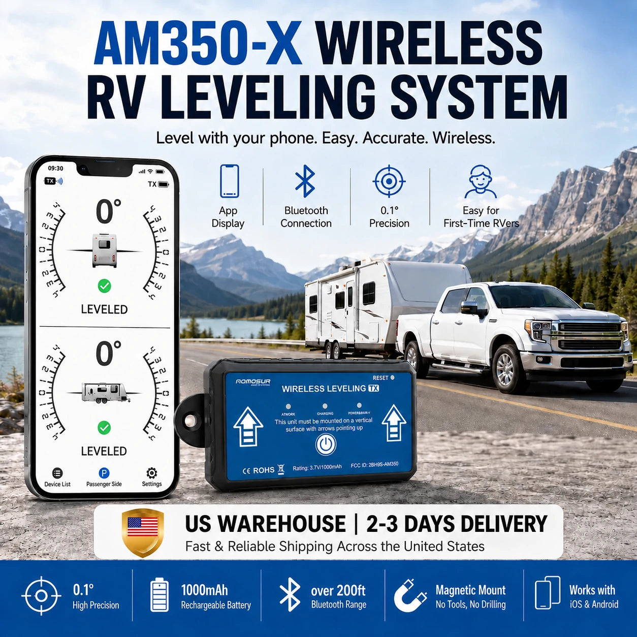 Wireless AOMOSUR RV leveling system for campsite setup