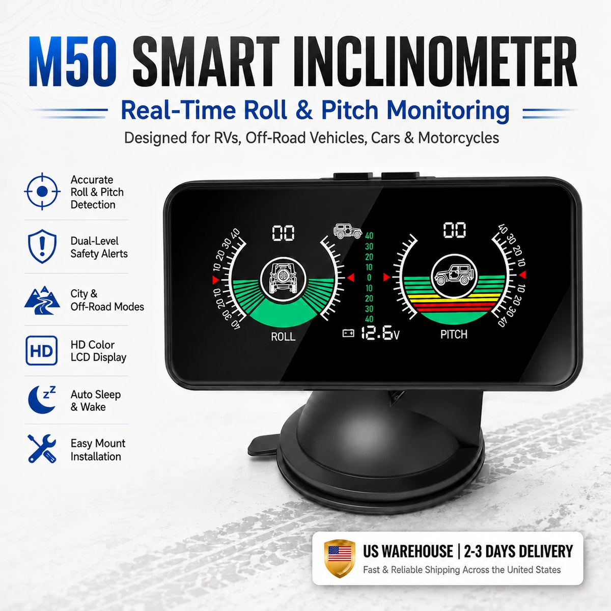 M50 Dual-Mode RV & 4×4 Leveling Inclinometer