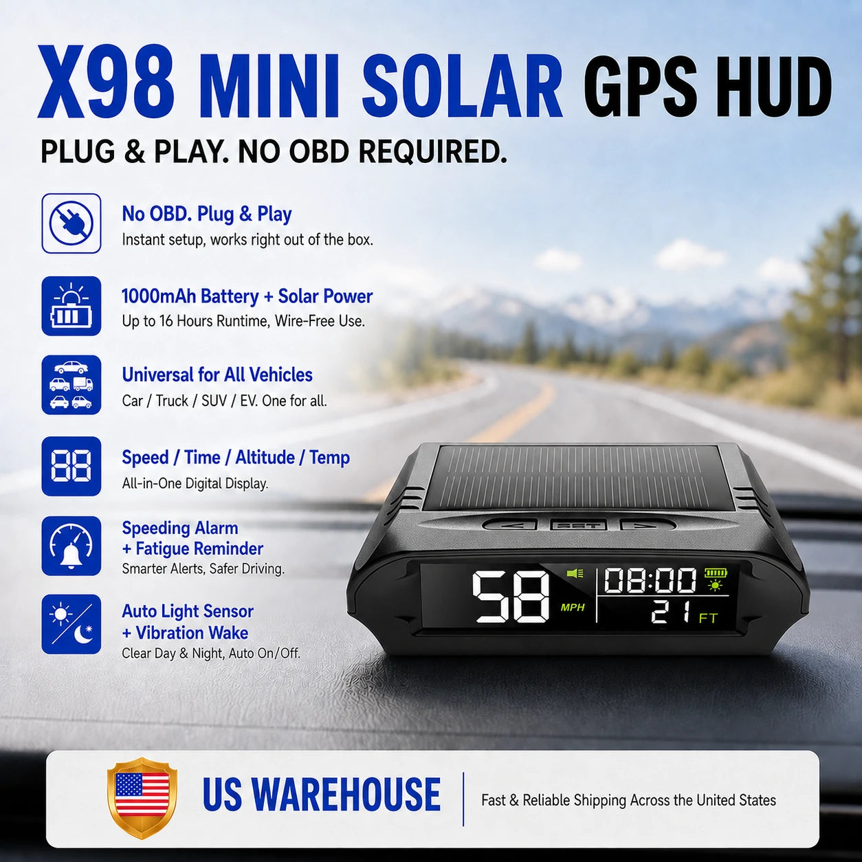 X98-GPS Speedometer MPH Digital Dashboard Display for Cars