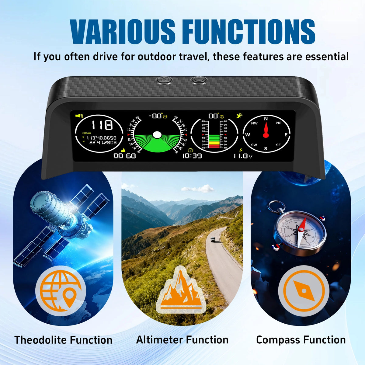 X90 Off-Road Inclinometer – GPS Speed, Pitch & Roll Angle Display for 4×4 Off-Road Vehicles