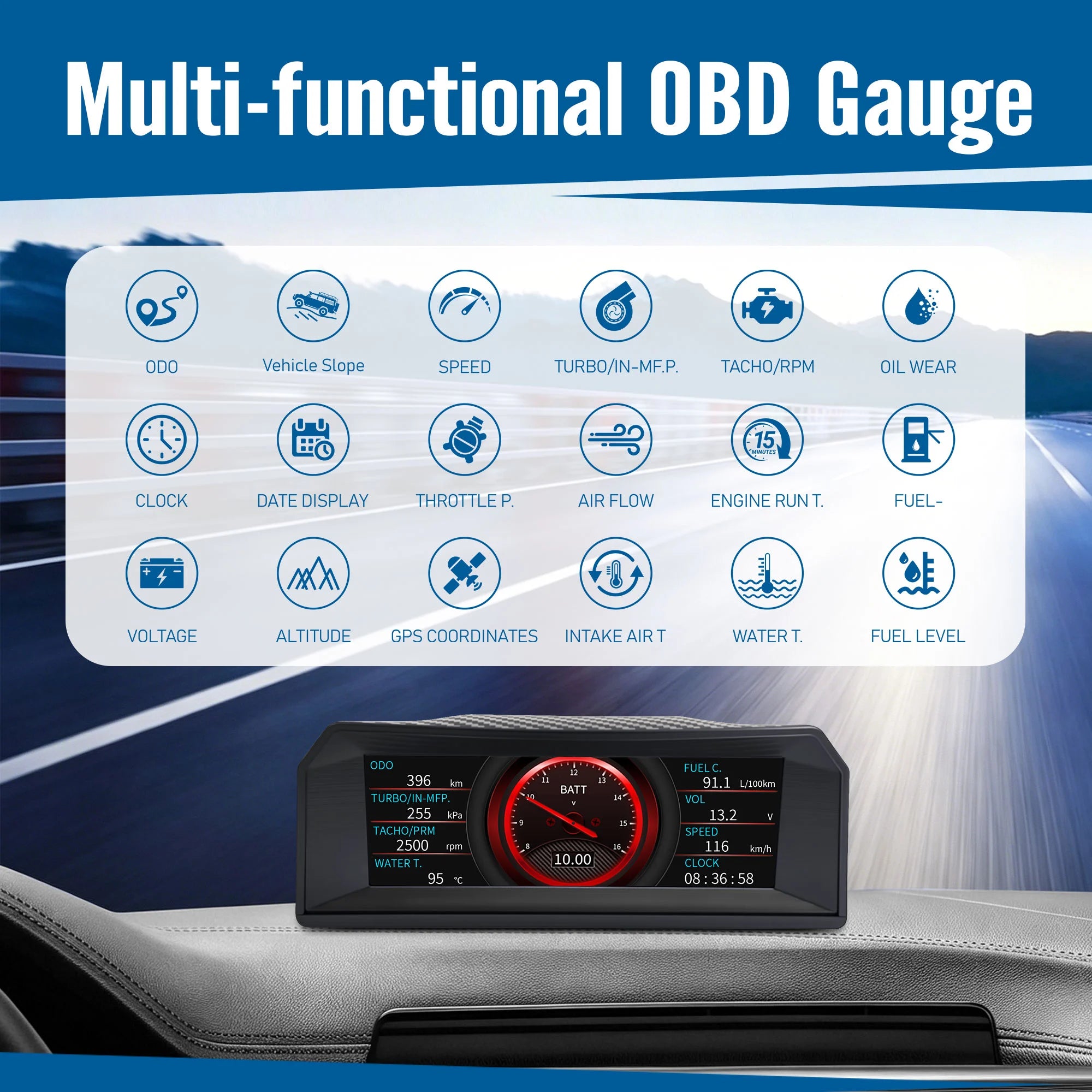 X300 OBD 3-in-1 Multifunctional Vehicle Gauge with GPS